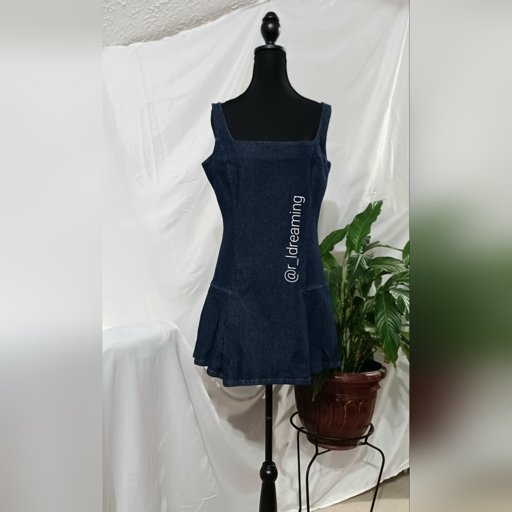 NWT Denim Side Pleat Mini Dress Size Medium Petite In Dark Wash By GAP